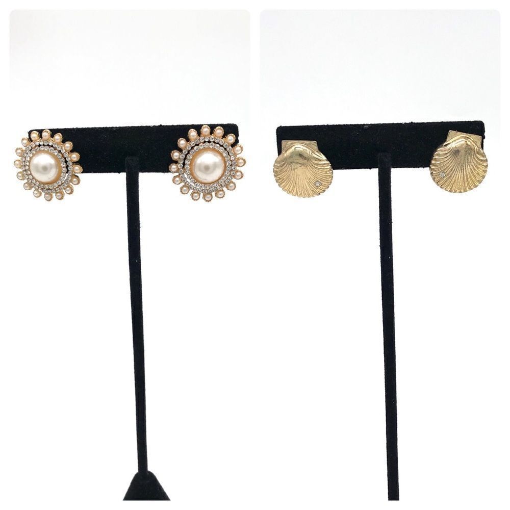 2 Pairs of Stud Earrings Sea Shell & Faux Pearls - Picture 1 of 4